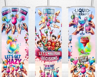 Let's Make Pour Decisions Cocktail Alcohol Tumbler Designs, 20oz Skinny Tumbler Wrap, Alcohol Tumbler Wrap - PNG Files Digital Download