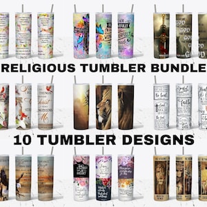10 Religious Tumbler Bundle, 20oz Skinny Tumbler , Christian Bundle PNG Wrap, Bible Verse Religious Tumblers Bundle, PNG&#39;s Instant Download