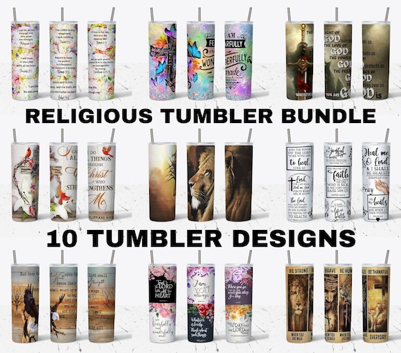 10 Religious Tumbler Bundle, 20oz Skinny Tumbler , Christian Bundle PNG Wrap, Bible Verse Religious Tumblers Bundle, PNG's Instant Download