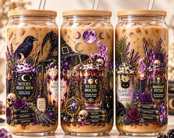 Gothic Glass Can Wrap PNG, 16oz Libbey Wrap, Witchy Coffee Sublimation Design, Dark Coffee Cup Wrap, Halloween PNG Download
