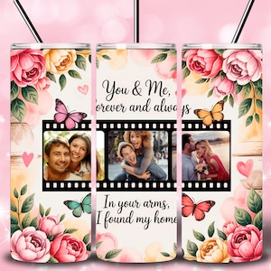 Personalized Photo Tumbler – You & Me, Forever And Always, 20oz Skinny Tumbler Sublimation Design, Love Polaroid PNG Files Digital Download