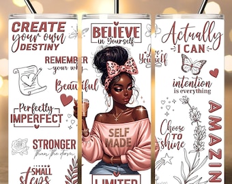 Love Yourself Black Woman Tumbler Wrap, 20oz Skinny Tumbler Sublimation Design, Positive Affirmations Tumbler Wrap PNG File Digital Download