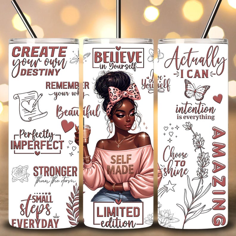 Love Yourself Black Woman Tumbler Wrap, 20oz Skinny Tumbler Sublimation Design, Positive Affirmations Tumbler Wrap PNG