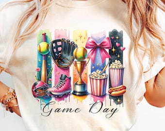 Softball Png, Game Day Softball Coquette PNG, Softball Bow Png, Softball Mama Png, Softball Mom Png, Brushstroke Softball PNG Digital File