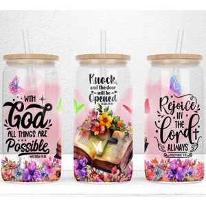 With God All Things Are Possible Matthew 19:26, 16oz Libbey Glass Can Sublimation Design, Faith Libbey Glass Wrap, PNG Digital Download