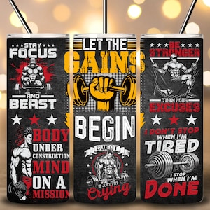 Gym Motivational Affirmations Tumbler, 20oz Skinny Tumbler Sublimation Design, Gym Tumbler Wrap, Workout Tumbler Wrap PNG Digital Files