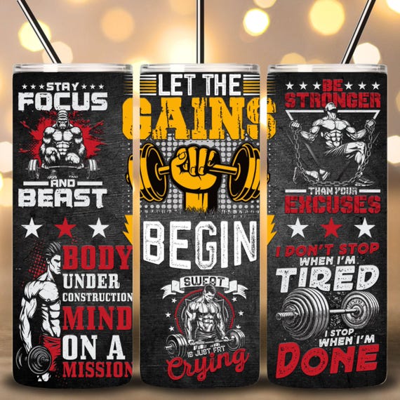 Gym Motivational Affirmations Tumbler, 20oz Skinny Tumbler Sublimation Design, Gym Tumbler Wrap, Workout Tumbler Wrap PNG Digital Files