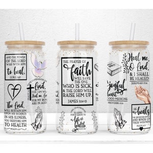 Healing Bible Verse Affirmations 16oz Libbey Glass Can Sublimation Design, Faith Cross Libbey Glass Wrap, PNG File Digital Download