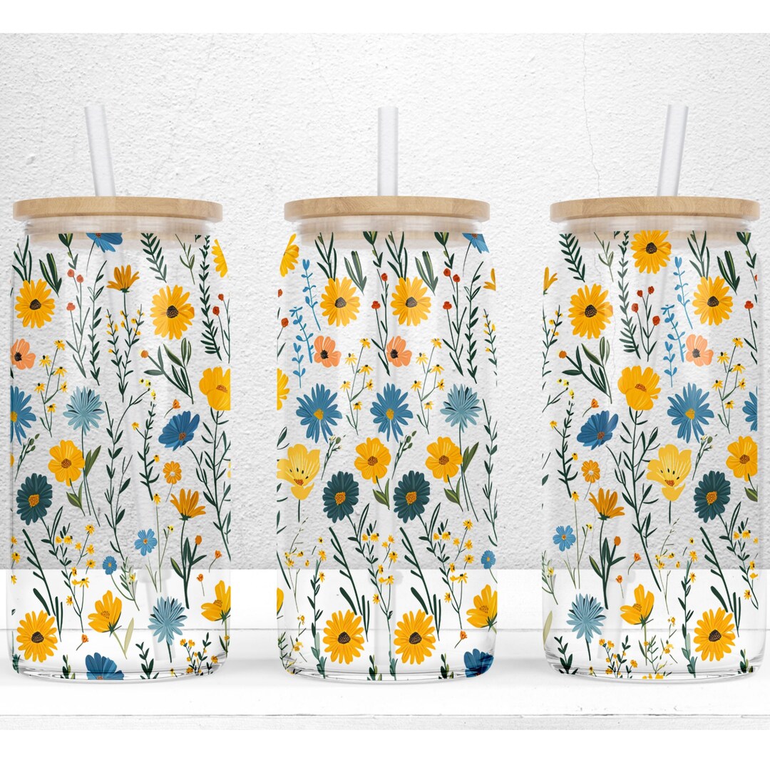 Dainty Wildflowers Seamless Pattern 16oz Libbey Glass Can Tumbler ...