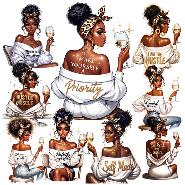 9 Black Boss Lady Bundle Png, Black Girl Boss Clipart, Black Woman Clipart, Black Boss Lady, Black Afro Lady PNG, Girl Boss Bundle PNG
