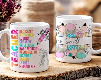 Teacher Appreciations Mug Wrap, 11oz & 15oz Mug Template, Personalized Teacher Name Mug, Teacher Mug Wrap PNG Files Digital Download