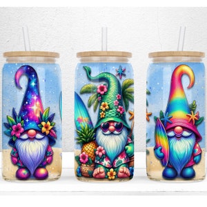 Gnomi estivi 16 once Libbey Glass Can Sublimation Design, Gnomi estivi Tumbler Wrap, Gnomi nautici Libby Glass, File PNG Download digitale