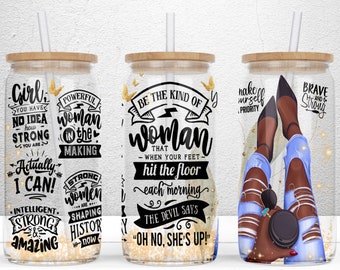 Strong Black Woman Affirmation 16oz Libbey Glass Can Sublimation Design, Self Love Libby Can, Daily Affirmations Wrap, PNG Digital Download