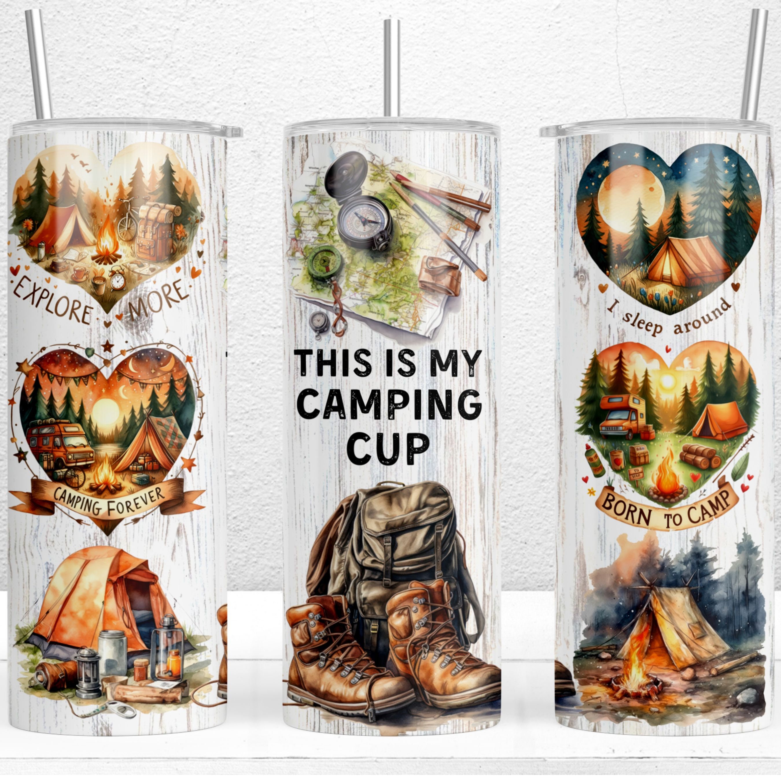 My Camping Cup 20oz Skinny Tumbler Sublimation Design, Camping Tumbler Wrap, Outdoor Tumbler Gift, Camp Life PNG Files Digital Download