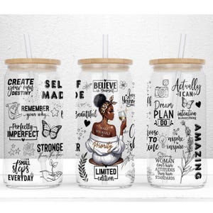 Love Yourself Black Woman Affirmation 16oz Libbey Glass Can Sublimation Design, Black Girl UV Dtf, Daily Affirmations Wrap, PNG Digital File