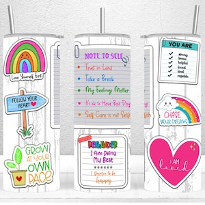 Self Love Tumbler Wrap, 20oz Skinny Tumbler Sublimation Design, Mental Health Tumbler Wrap, Daily Affirmations Tumbler, PNG Digital Download