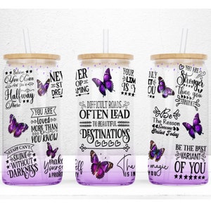Positive Affirmations 16oz Libbey Glass Can Tumbler Sublimation Design, Daily Affirmation Wrap, Self Love Wrap, PNG File Digital Download