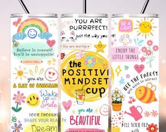 Positive Mindset 20oz Skinny Tumbler Sublimation Design, Mental Health Tumbler Wrap, Positive Affirmations Tumbler PNG File Digital Download