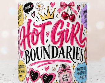 Boundaries Mug Wrap PNG, Self Care Mug Design, Funny Affirmation Mug, Girly Mug Wrap, 11oz & 15oz Coffee Mug Digital Download