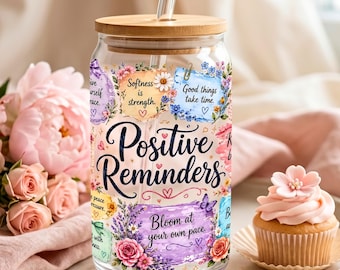 Positieve herinneringen 16 oz Libbey-glas blikje sublimatieontwerp, positieve affirmaties verpakt UV DTF, glas geestelijke gezondheid, blikje png digitale download