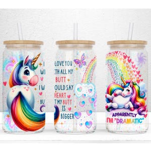Lattina di vetro Libbey da 16 once con unicorno sarcastico e divertente, design a sublimazione, involucro per lattina di vetro con unicorno, file PNG sarcastico da 16 once, file PNG volgare di Libbey