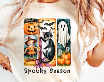 Gruselige Jahreszeit Png, Weinlese-Halloween-Geist Png, Kokette Herbst-Kürbis-Hemd-Design, Halloween-Bürstenstrich-Sublimation, Witchy Vibes Png