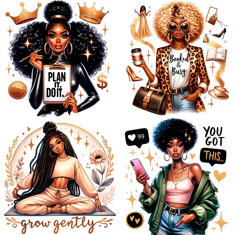 18 Black Boss Lady Bundle Png, Black Girl Magic Clipart, Black Woman ...