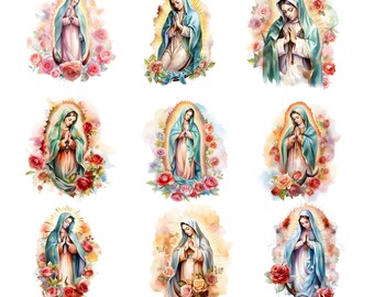 Watercolor Our Lady of Guadalupe Clipart PNG files, Virgin Mary Clip Art, Nuestra Señora de Guadalupe, Religious Sublimation Files