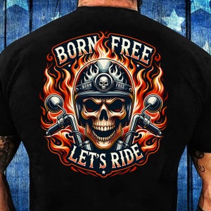 Born Free Let's Ride PNG Sublimation Design, Rider Skull PNG, Hell Rider Png, Flaming Skull Design, Biker Shirt - PNG Digital Download