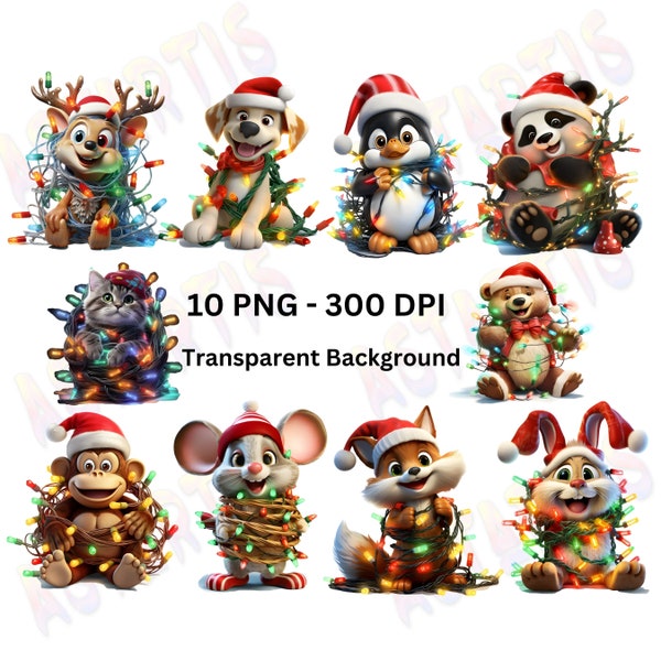 Cute Christmas Baby Animals Bundle Clipart PNG,  Christmas Bundle PNG Sublimation,  Christmas Gift Clipart, PNG Files Instant Download