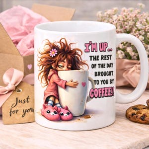 Funny Coffee Mug Design PNG, Sleepy Girl Coffee Quote, Morning Coffee Mug Wrap, First Coffee Mug Wrap, Coffee Humor Mug PNG Digital Download