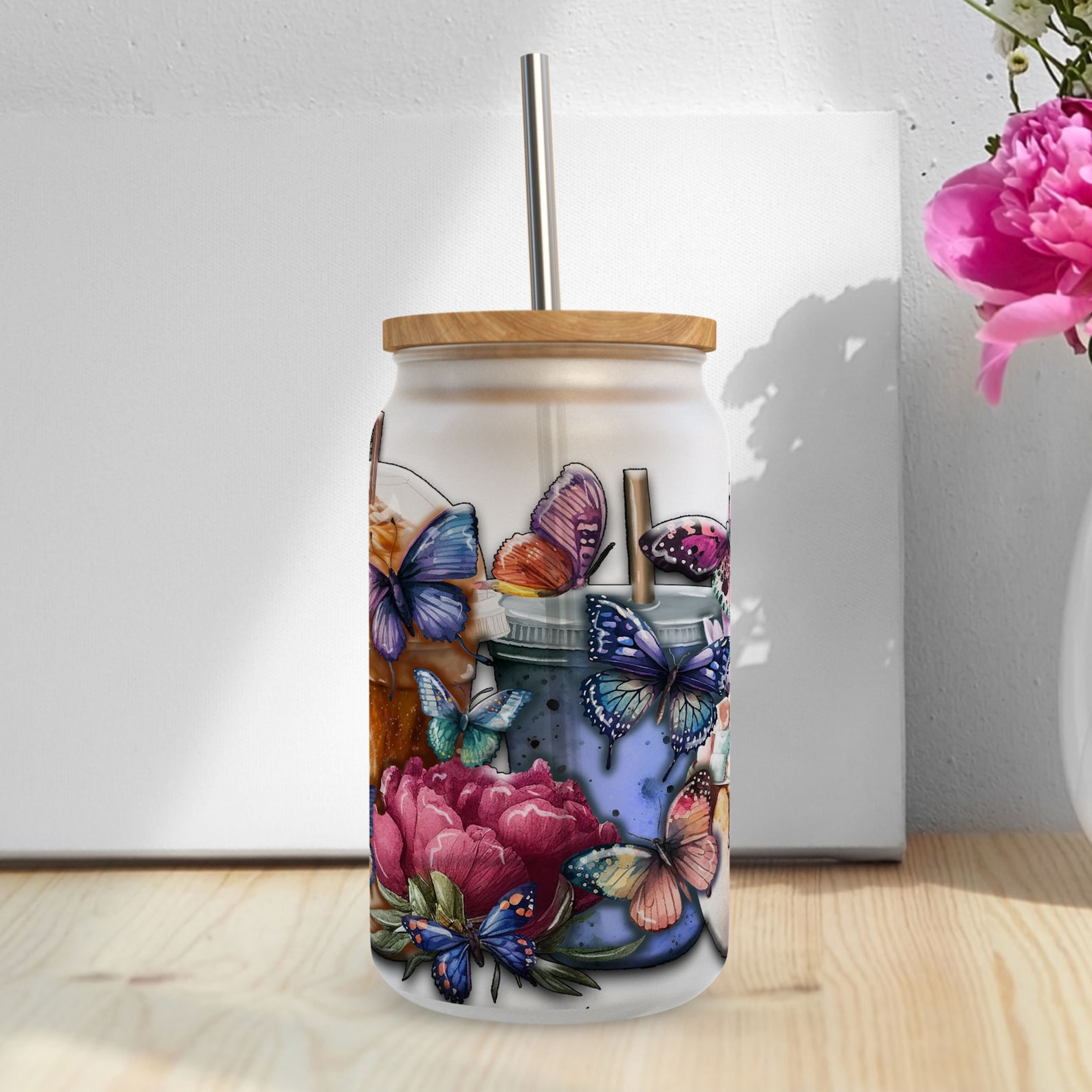 Spring Coffee Latte 16 Oz Libbey Glass Can Tumbler Sublimation Design ...