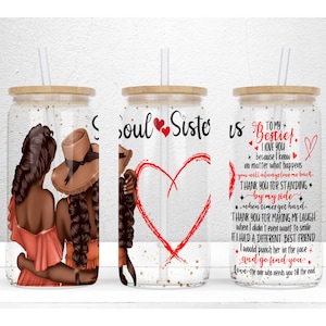 Soul Sisters 16oz Libbey Glass Can Tumbler Sublimation Design, Best Friend Tumbler Wrap, Can Tumbler Design, PNG File Digital Download