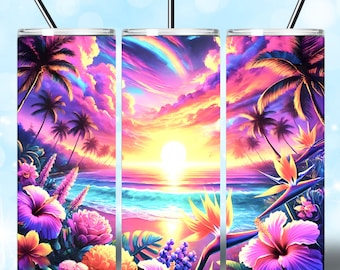 Beach Sunset Tumbler Wrap, 20oz Skinny Tumbler Sublimation Design, Ocean Sunset Tumbler Wrap, Beach Tumbler Wrap, PNG Files Digital Download