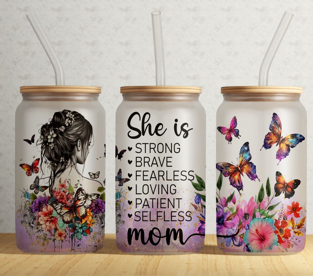 Butterfly Mama Libbey Glass Can Wrap PNG - Strong Mom Butterfly Glass ...