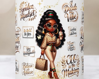 Black Girl Mug Wrap, 11oz & 15oz Mug Template, Girl Boss Mug Wrap PNG, CEO in the Making Sublimation Design PNG Digital Download