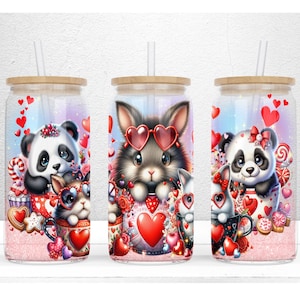 Love Baby Animals 16 oz Libbey Glass Can Tumbler Sublimation Design, Baby Panda Tumbler Wrap, Can Tumbler Design PNG File Digital Download