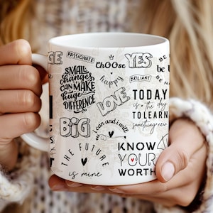 Daily Reminders Mug Wrap, 11oz & 15oz Mug Template, Motivational Mug, Inspirational Mug, Mental Health Mug PNG Files Digital Download