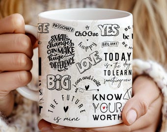 Daily Reminders Mug Wrap, 11oz & 15oz Mug Template, Motivational Mug, Inspirational Mug, Mental Health Mug PNG Files Digital Download