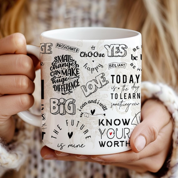Daily Reminders Mug Wrap, 11oz & 15oz Mug Template, Motivational Mug, Inspirational Mug, Mental Health Mug PNG Files Digital Download