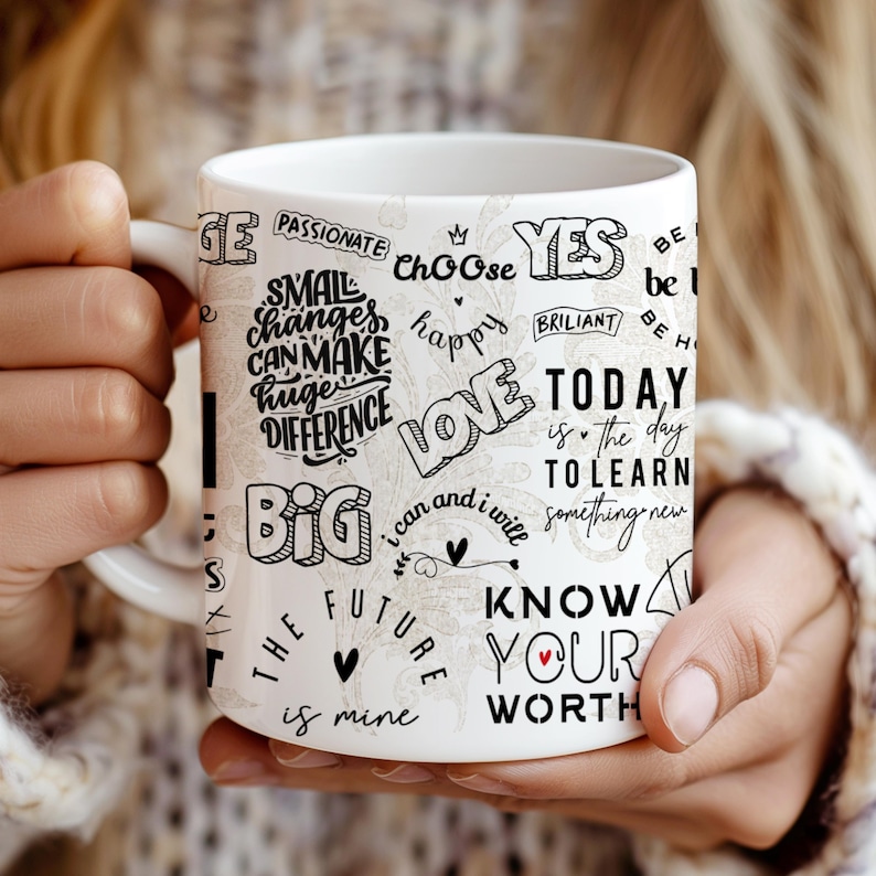 Daily Reminders Mug Wrap, 11oz & 15oz Mug Template, Motivational Mug, Inspirational Mug, Mental Health Mug PNG Files Digital Download