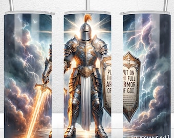 Armor of God 20oz Skinny Tumbler Sublimation Design, Religious Tumbler Wrap, Warrior of God, Christian Tumbler Wrap, PNG Digital Download
