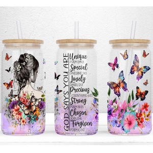 God Says You Are Unique  16oz Libbey Glass Can Sublimation Design, Bible Verse Glass Wrap, God 16oz Cup Wrap,  PNG Digital Download
