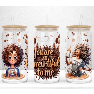 Funny Coffee Quotes 16oz Libbey Glass Can Sublimation Design, Caffeine Queen Png, Coffee Glass Can Wrap, Coffee Humor PNG Digital Download