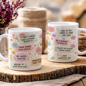 Svärmuggswrap, 11oz och 15oz muggmall, motiverande mugg, svordomugg, bad bitch-mugg PNG, mental hälsa-mugg PNG-filer digital nedladdning bild 4