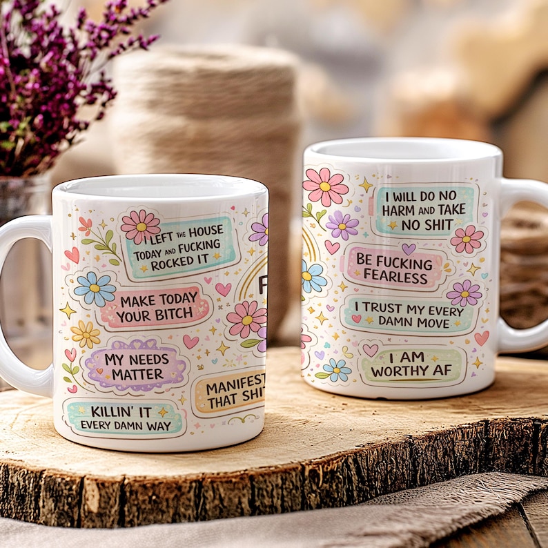 Svärmuggswrap, 11oz och 15oz muggmall, motiverande mugg, svordomugg, bad bitch-mugg PNG, mental hälsa-mugg PNG-filer digital nedladdning bild 4