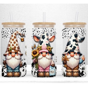 Heifer Cow Gnomes 16oz Libbey Glass Can Sublimation Design, Gnomes Tumbler Wrap, Cute Cow Gnomes Libby Glass, PNG File Digital Download ONLY