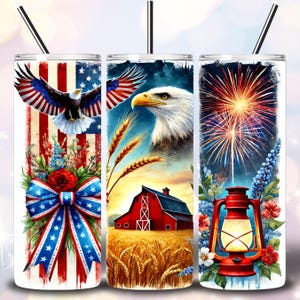 Aquarell 4. Juli Brushstoke Png, 20 Unzen Skinny Tumbler Sublimationsdesign, 4. Juli Tumbler Wrap, Patriotische Tumbler PNG Digitale Datei