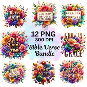 12 Floral Christian PNG Bundle, Religious Shirt Png, Religious Sublimation Files, Jesus Shirt PNG design, Floral Bible Verse Bundle