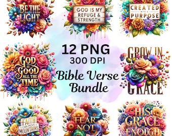12 Floral Christian PNG Bundle, Religious Shirt Png, Religious Sublimation Files, Jesus Shirt PNG design, Floral Bible Verse Bundle